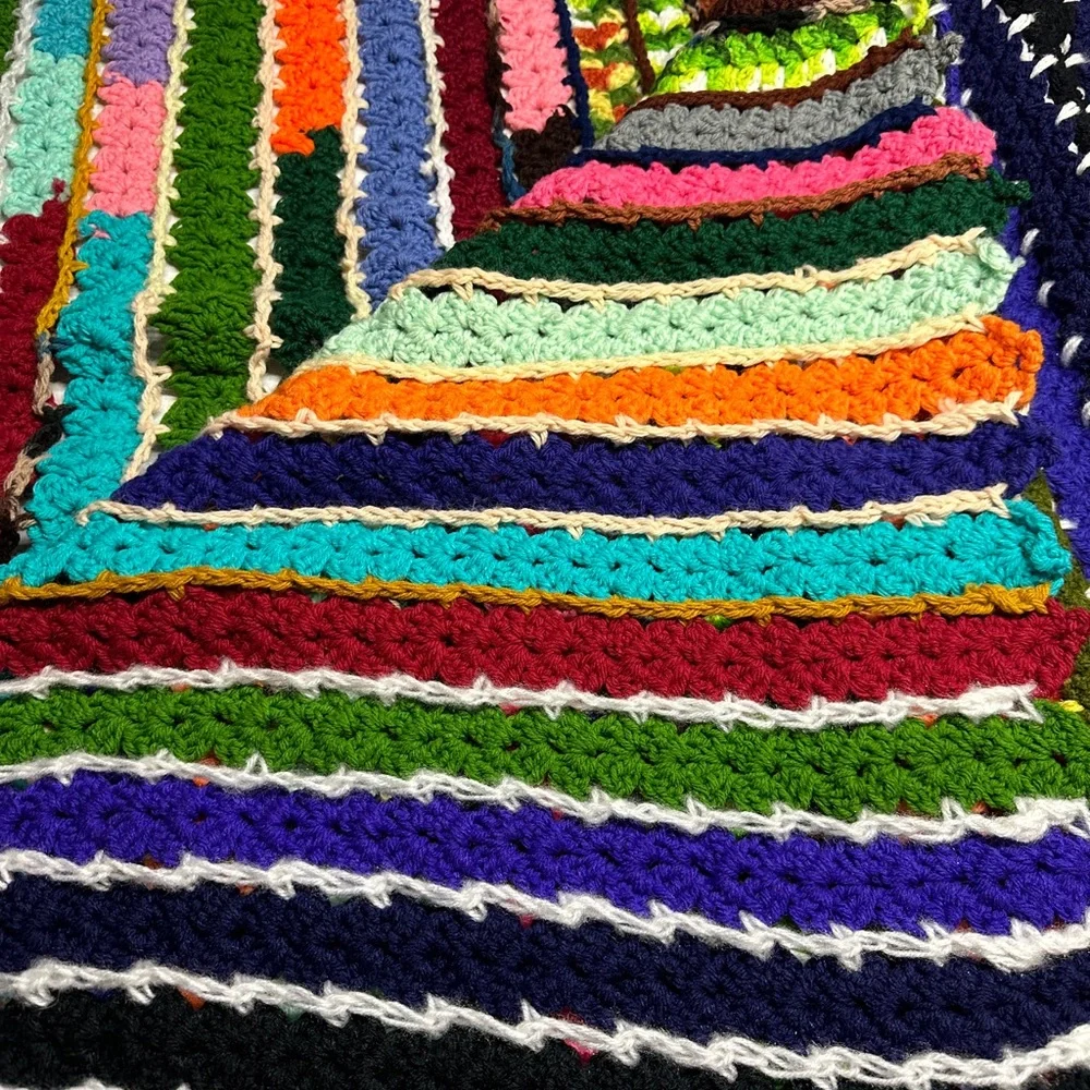 Vintage Handmade Crochet Throw Blanket 43x65 Multicolor Boho Cottagecore Cabin